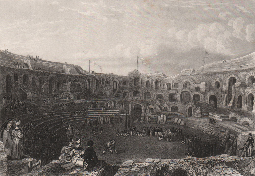 Les arènes de NÎMES. 'Nismes'. Nimes. Gard 1855 old antique print picture